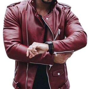 Faux leather burgundy biker jacket